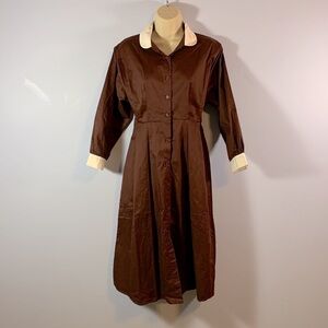Chili koko size med dress white collar & cuffs brown button down modest cotton